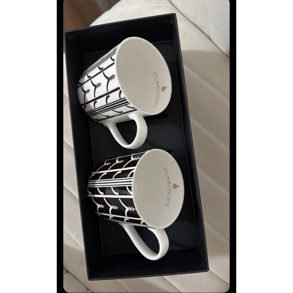 Claridge’s Set Of Two Deco Mugs Black White RARE